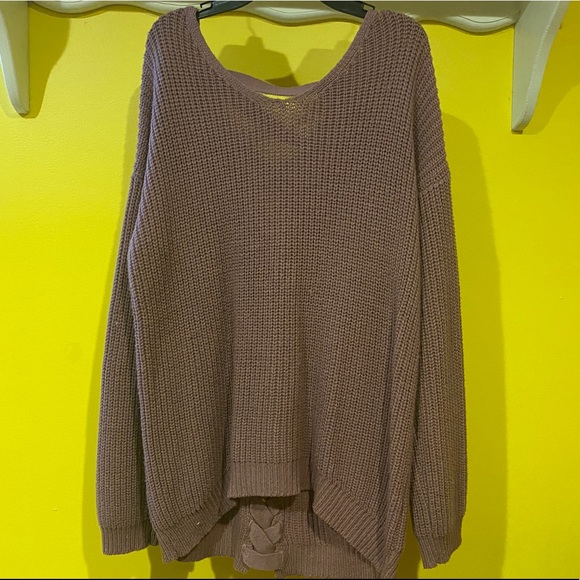 purple sweater with lace tie back - Picture 4 of 4